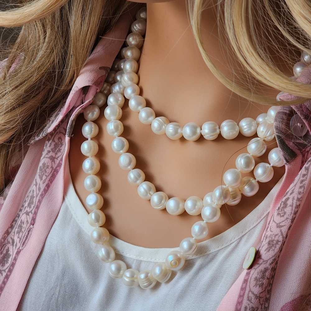 Natural Freshwater Pearls Long Necklace Large Genuine Pearl Neiman Marcus - Picture 13 of 14